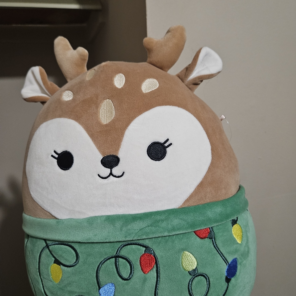Squishmallows Brown Deer Holiday Pillow with Green Base